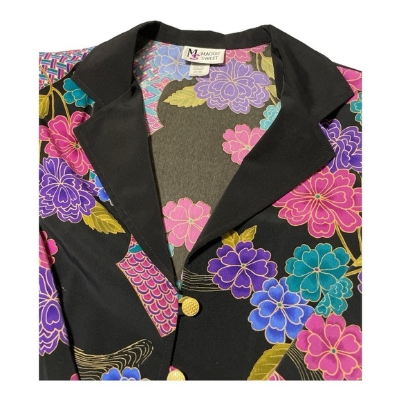 VINTAGE MAGGIE SWEET long Blazer Top floral  womens size Petite Large - Picture 10 of 15